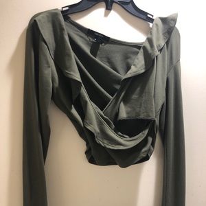 Olive green wrap crop top low cut never worn